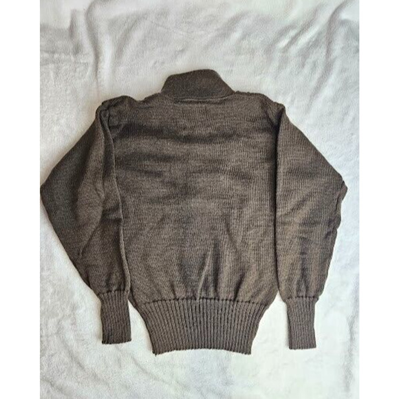 Vintage Military Sweater Mens SMALL 34-36 Brown Wool Henley Pullover Army Field - Picture 3 of 7